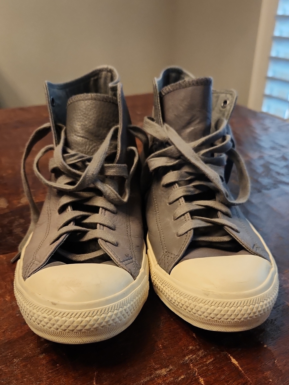 Mem's Gray High-Top Leather Sneakers with White Toe and Sole
